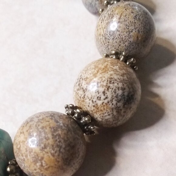 Thick, Massive & Chunky! Turquoise & Picture Jasper Bracelet for 7.5-8" Wrist - Picture 8 of 8